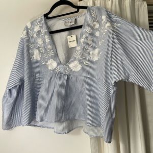 NWT Free People blue embroidered top